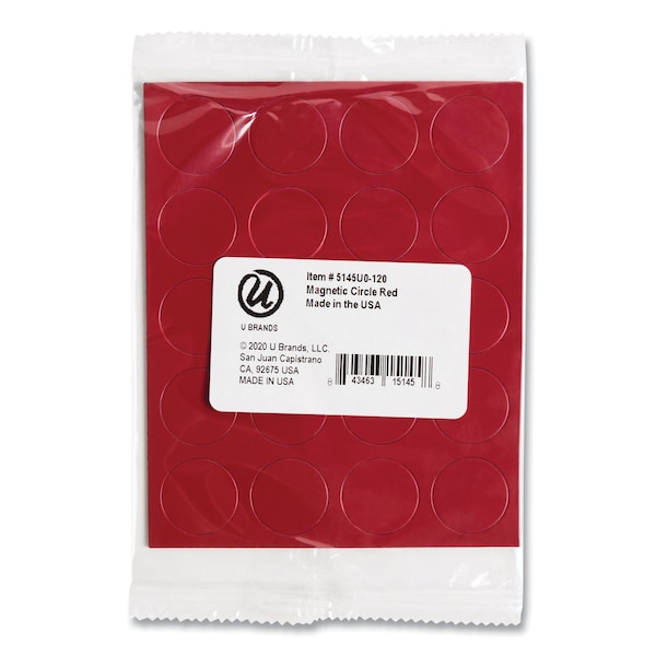 U Brands Heavy-Duty Board Magnets, Circles, Red, 0.75", PK20 - 5145U0-120
