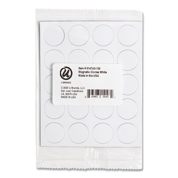 U Brands Heavy-Duty Board Magnets, Circles, White, 0.75", PK20 - 5147U0-120