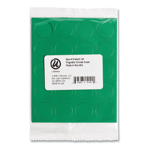 U Brands Heavy-Duty Board Magnets, Circles, Green, 0.75", PK20 - 5144U0-120