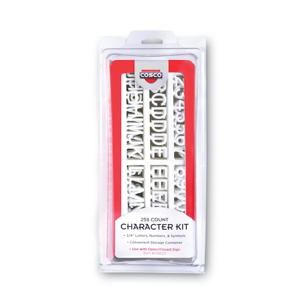 Cosco Character Kit, Letters, Numbers, Symbols, White, Helvetica, 258 Pieces - 098233