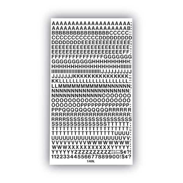 Chartpak Press-On Vinyl Letters and Numbers, Self Adhesive, Black, 1/4"h, 610PK - CHA01000