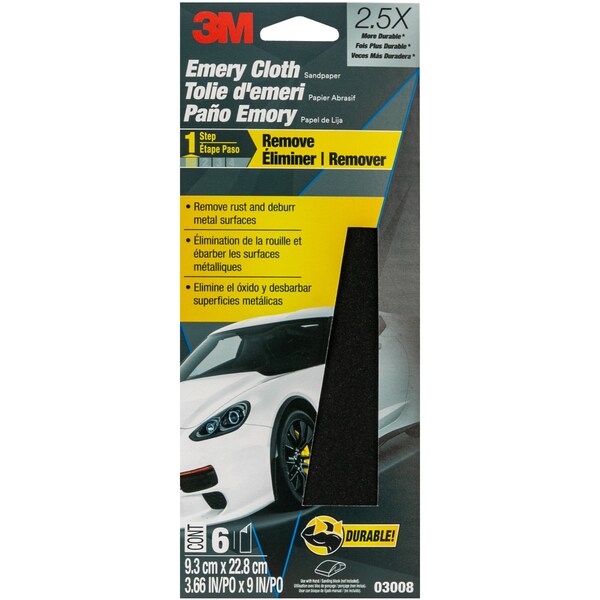 3M Emery Cloth Assort 03008, 3-2/3 in x 9 in, 6 Sheet/Pack, 20PK - 3008