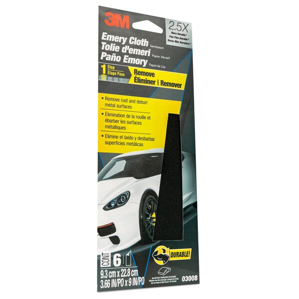 3M Emery Cloth Assort 03008, 3-2/3 in x 9 in, 6 Sheet/Pack, 20PK - 3008