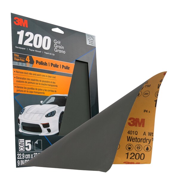 3M 3M Sandpaper, 9 in x 11 in, 1200 Grit, 5 sheets per pack, 20 packs per case, 20PK - 32022