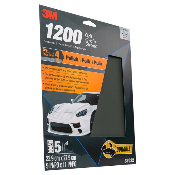 3M 3M Sandpaper, 9 in x 11 in, 1200 Grit, 5 sheets per pack, 20 packs per case, 20PK - 32022