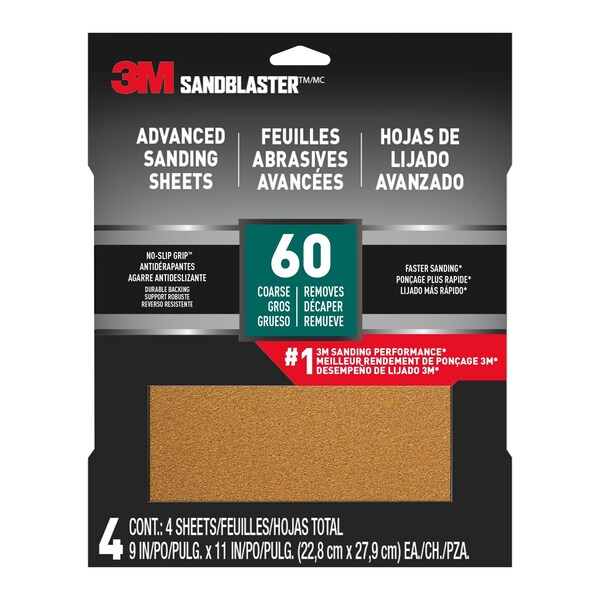 3M 3M Advanced Sanding Sheets w/ No-Slip Grip Backing, 9 in x 11 in, 60 Grit, 20PK - 20060-G-4