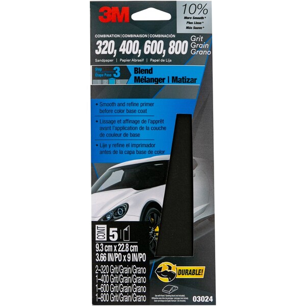 3M Wetordry Assorted 03024, 3-2/3 in x 9 in, 5/Pack, 20PK - 3024