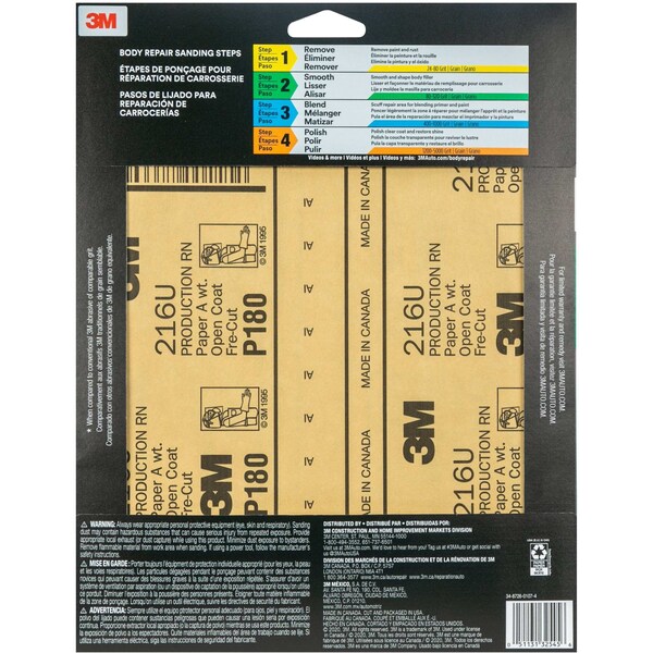 3M Sandpaper, 180 Grit, 9 in x 11 in, 20 per case, 20PK - 32545