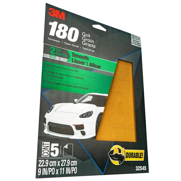3M Sandpaper, 180 Grit, 9 in x 11 in, 20 per case, 20PK - 32545