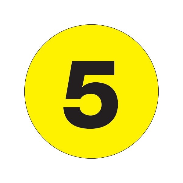 Bsc Preferred 4'' Circle - ''5'' Fluorescent Yellow Number Labels - BUY00024439