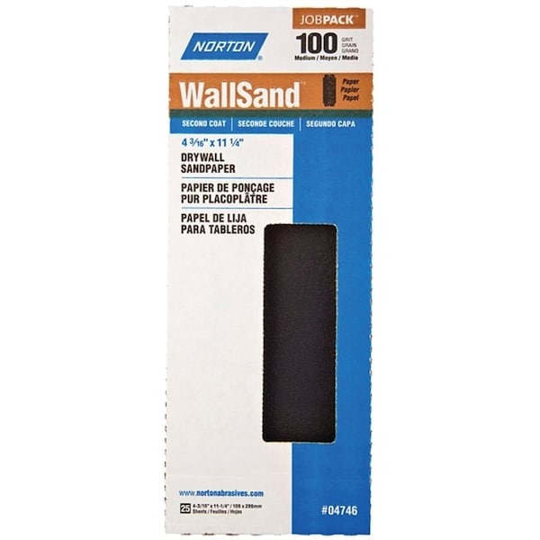 Norton Co 0 Sandpaper, 1114 in L, 4316 in W, P100 Grit, Medium, Silicone Carbide Abrasive - 4746