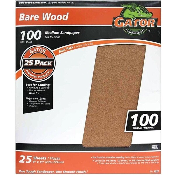 Gator 3276 Sanding Sheet, 11 in L, 9 in W, 100 Grit, Garnet Abrasive - 4227