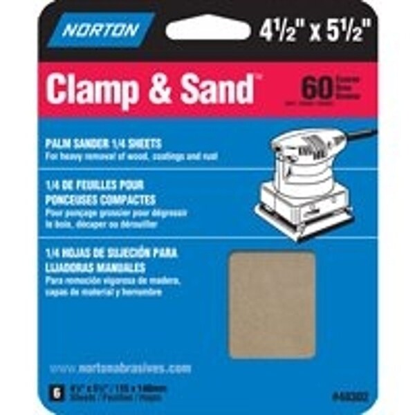 Norton Co MultiStand Sheet, 412 in W, 512 in L, 60 Grit, Coarse, Aluminum Oxide Abrasive, Paper Backing - 48302