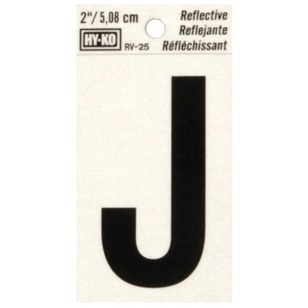 Hy-Ko Reflective Letter, Character: J, 2 in H Character, Black Character, Silver Background, Vinyl - RV-25/J