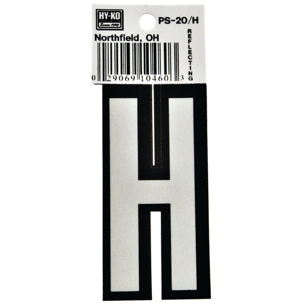 Hy-Ko Reflective Letter, Character: H, 3-1/4 in H Character, Black/White Character, Vinyl - PS-20/H