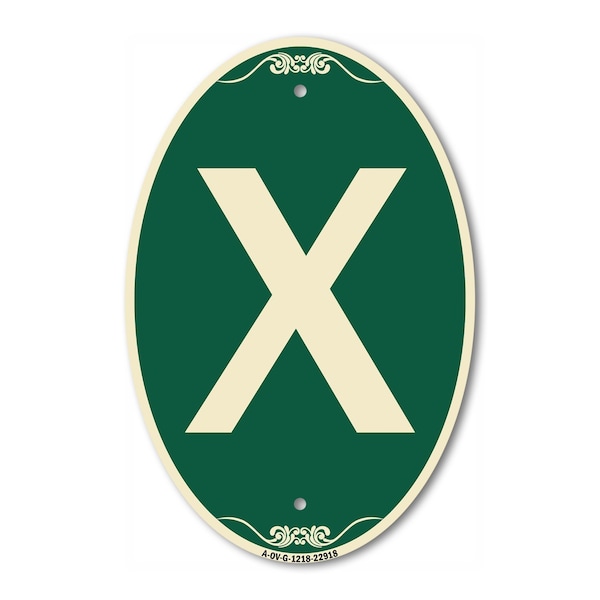 Signmission Letter X, 12 Inch X 18 Inch Architectural Oval, Heavy Gauge Aluminum - A-OV-G-1218-22918