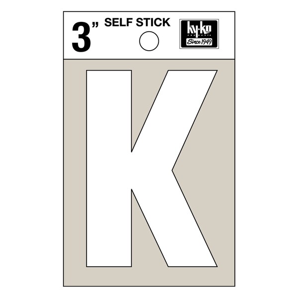 Hy-Ko 3In White Vinyl Letter K, 10PK - A30521