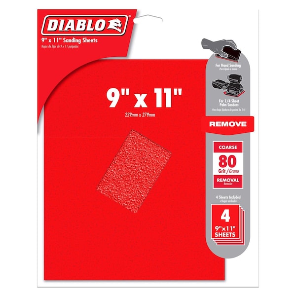 Diablo Diablo 9 in. L X 11 in. W 80 Grit Aluminum Oxide Sanding Sheet 4 pk - DCS911080S04G