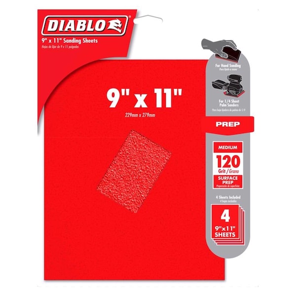 Diablo Diablo 9 in. L X 11 in. W 120 Grit Aluminum Oxide Sanding Sheet 4 pk - DCS911120S04G