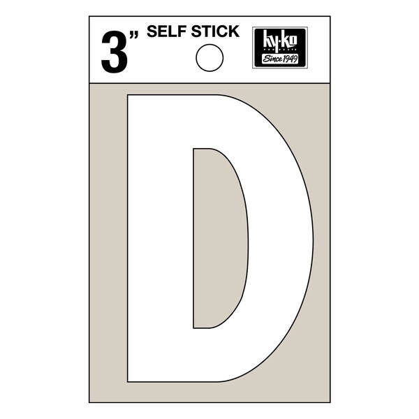 Hy-Ko 3In White Vinyl Letter D, 10PK - A30514