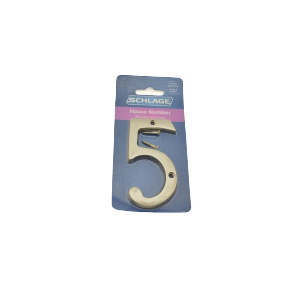 Schlage Residential Solid Brass Carded Classic House Number 5 Satin Nickel Finish - SC23056619
