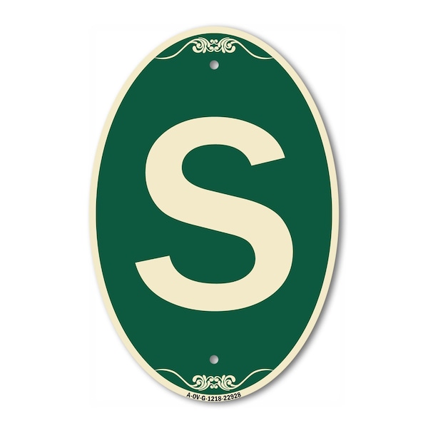 Signmission Letter S, 12 Inch X 18 Inch Architectural Oval, Heavy Gauge Aluminum - A-OV-G-1218-22928