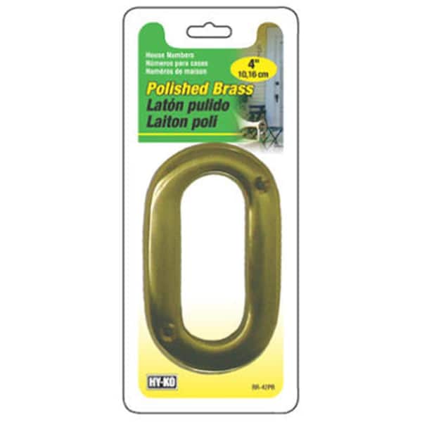Hy-Ko BR-42PB-0 4 in. Solid Polished Brass Prestige Series House Number 0 Pack of 3 - 746394