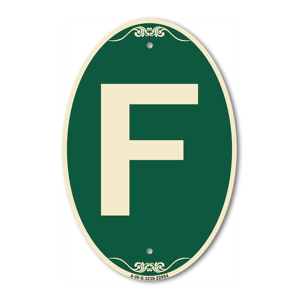 Signmission Letter F, 12 Inch X 18 Inch Architectural Oval, Heavy Gauge Aluminum - A-OV-G-1218-22954