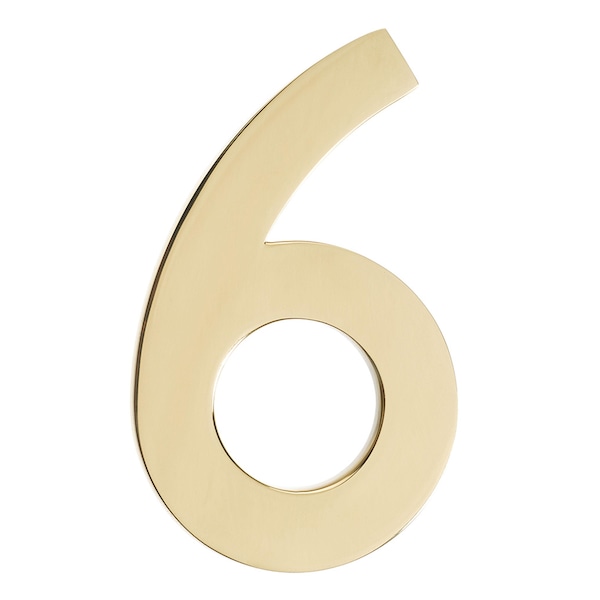 Architectural Mailboxes Brass 4 inch Floating House Number Polished Brass 6 - 3582PB-6