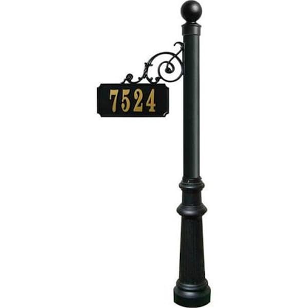 Tento Campait Scroll Address Post with Decorative Fluted Base & Ball Fial, Black - TE3725706