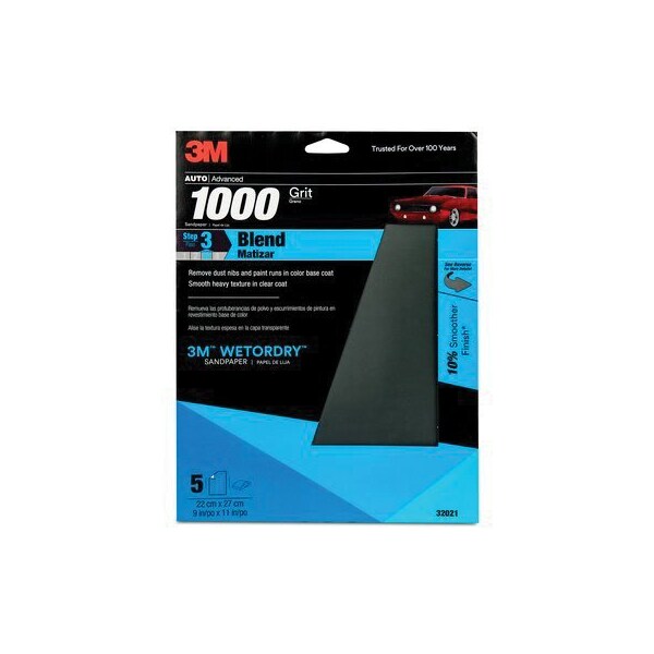 3M 3M Wetordry Sandpaper, 32021, 1000 Grit, 9 inch x 11 inch, 5PK - 7010328060