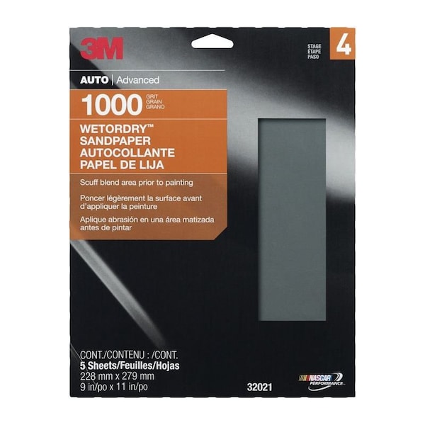 3M 3M Wetordry Sandpaper, 32021, 1000 Grit, 9 inch x 11 inch, 5PK - 7010328060