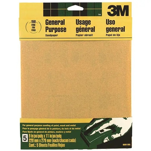3M 9" x 11" Sand-Pak Production Sanding Sheet, 150-Grit Fine, PK 5 - 9001