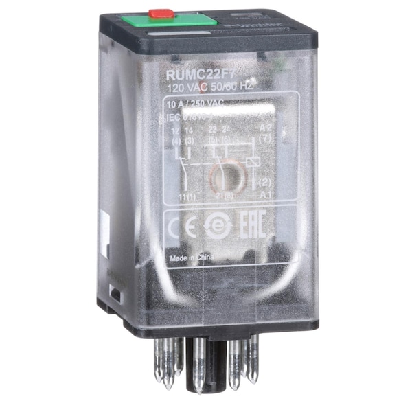 Relevador universal plug-in de Schneider Electric, 120 VCA, 120 VCA en bobina, 2 contactos normalmente abiertos - RUMC22F7