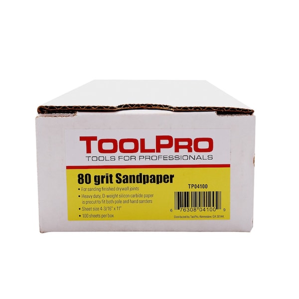 Toolpro 80Grit Long Tab 4316 in x 11516 in Drywall Sanding Sheets 100Pack, 100PK - TP04100