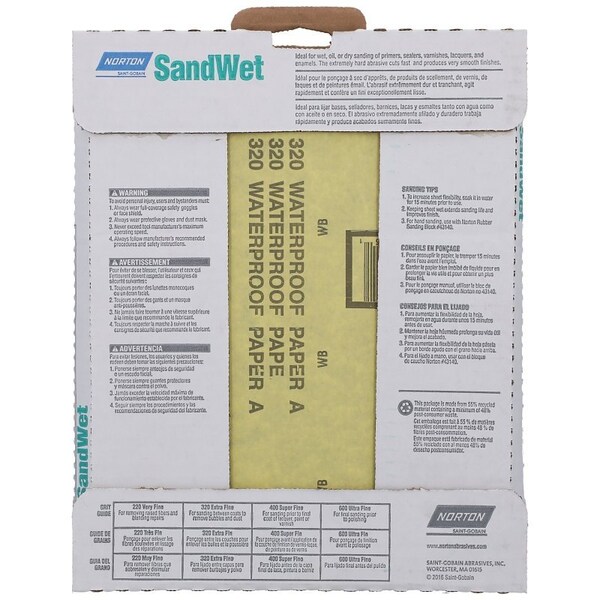Norton Co 0 Sanding Sheet, 9 in L, 11 in W, 320A Grit, Extra Fine, Aluminum Oxide Abrasive - 1225