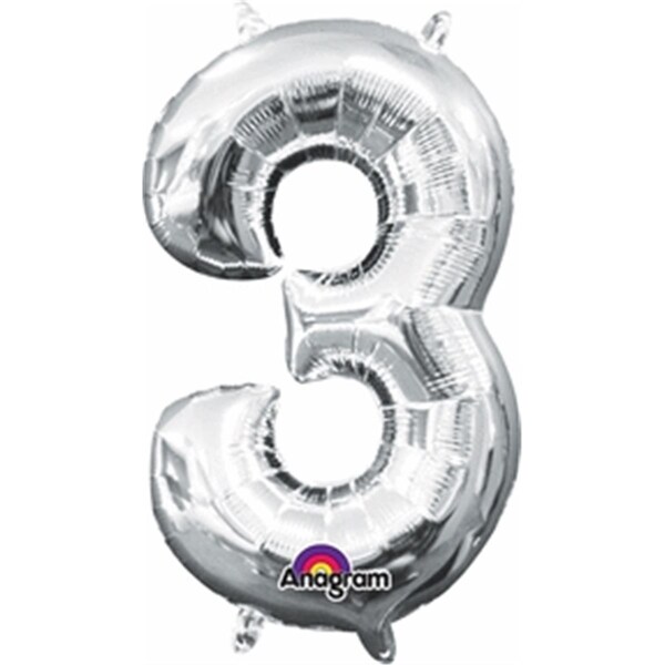 Anagram 16 in. Number 3 Silver Shape Air Fill Foil Balloon - 78527