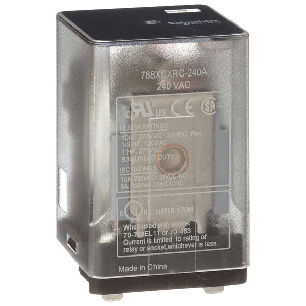 Relé de propósito general Schneider Electric, 240V AC Coil Volts, Square, 11 Pin, 3PDT - 788XCXRC-240A