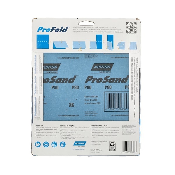 Norton Co ProSand 07660768163 Sanding Sheet, 11 in L, 9 in W, Coarse, 80 Grit, Aluminum Oxide Abrasive - 2621