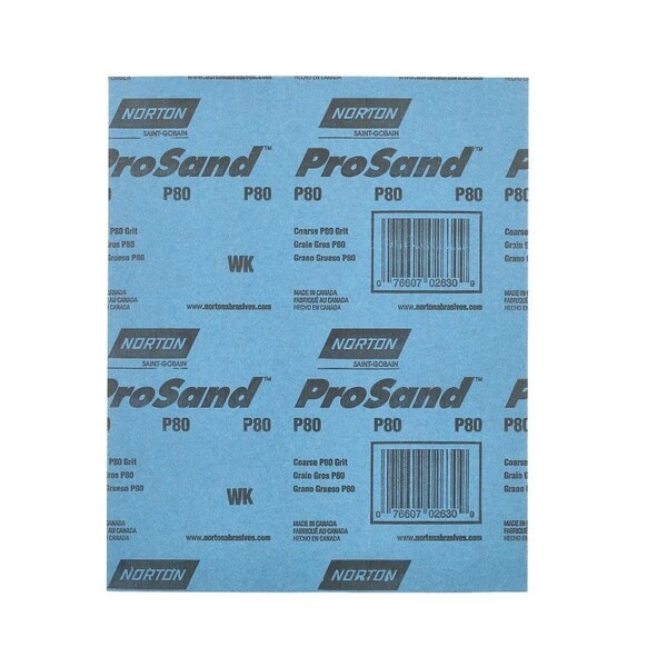 Norton Co ProSand 07660768163 Sanding Sheet, 11 in L, 9 in W, Coarse, 80 Grit, Aluminum Oxide Abrasive - 2621