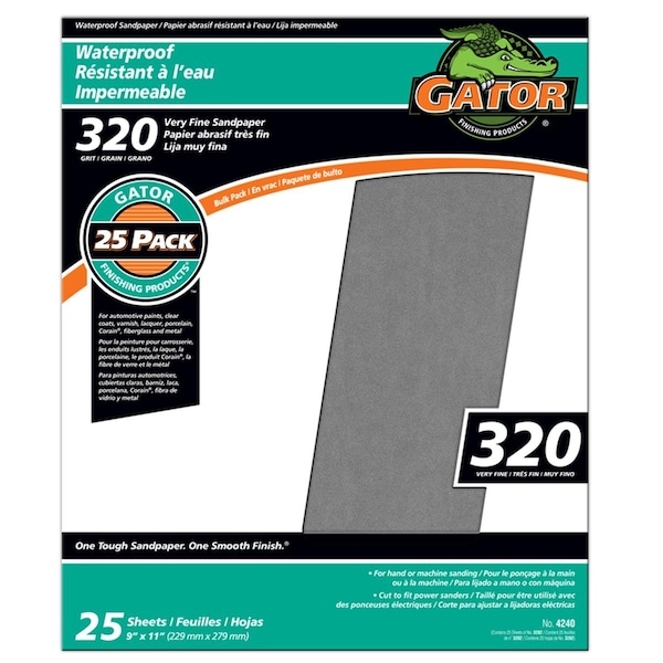 Gator Finishing 9 x 11 in. Wetdry 320 Grit Sandpaper - 18738