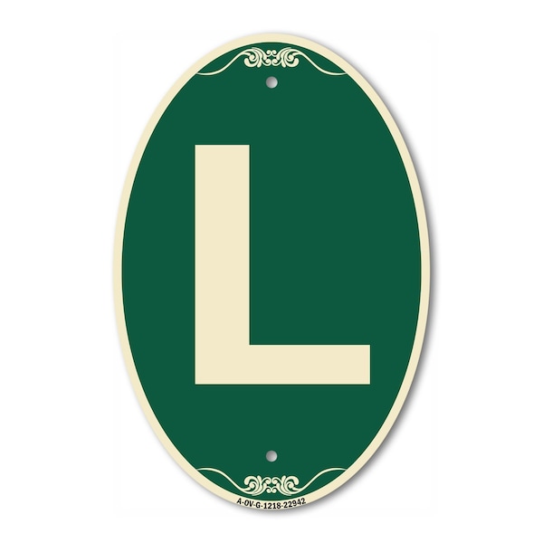 Signmission Letter L, 12 Inch X 18 Inch Architectural Oval, Heavy Gauge Aluminum - A-OV-G-1218-22942