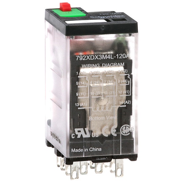 Relevador de Propósito General Schneider Electric, 120V AC de voltaje de bobina, Cuadrado, 14 pines, 4PDT - 792XDX3M4L-120A