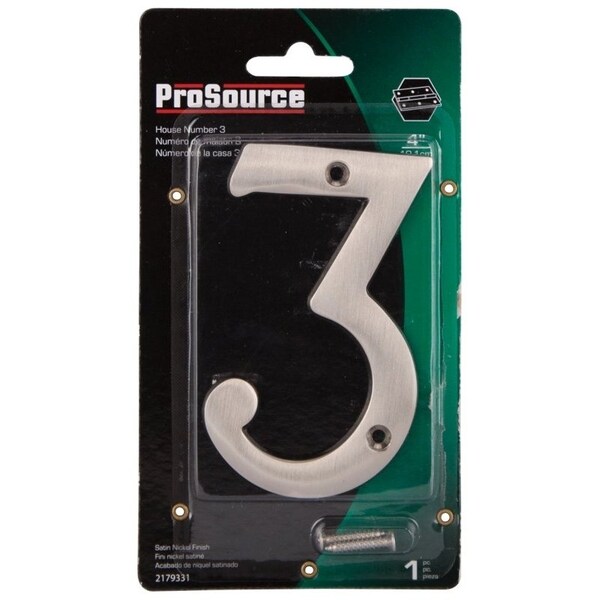 Prosource House Number, Character: 3, 4 in H Character, 2.36 in W Character - N-Z043SN-3L-PS