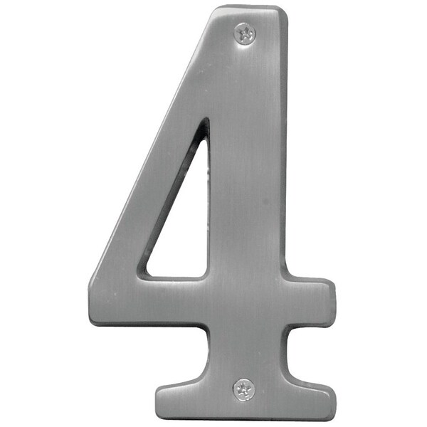Hy-Ko Prestige Series House Number, Character: 4, 5 in H Character, Nickel Character, Brass - BR-51SN/4