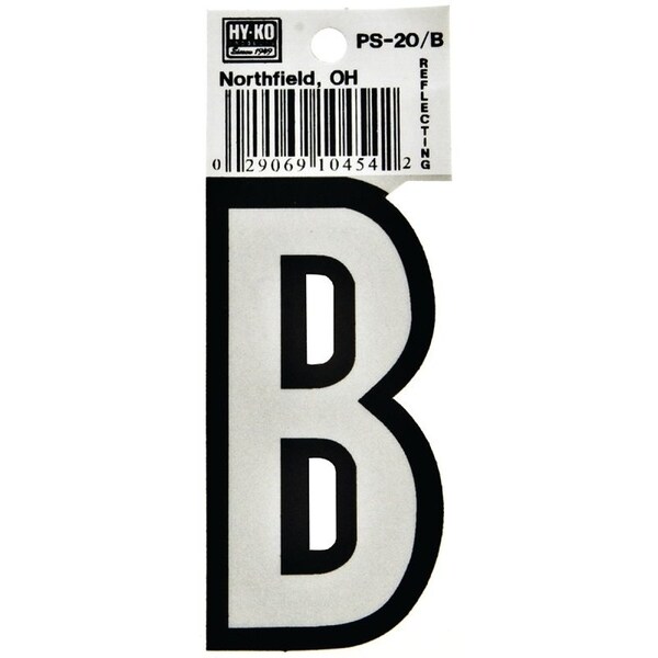Hy-Ko Reflective Letter, Character: B, 3-1/4 in H Character, Black/White Character, Vinyl - PS-20/B