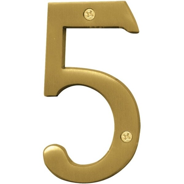 Hy-Ko Prestige Series House Number, Character: 5, 4 in H Character, Brass Character, Solid Brass - BR-43BB/5