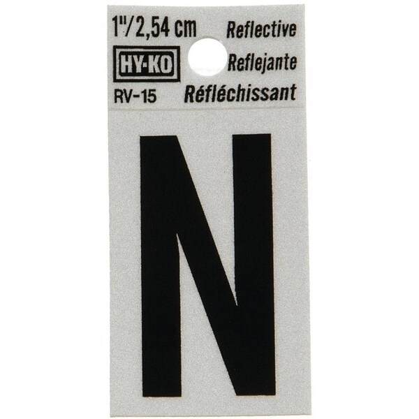 Hy-Ko Reflective Letter, Character: N, 1 in H Character, Black Character, Silver Background, Vinyl - RV-15/N