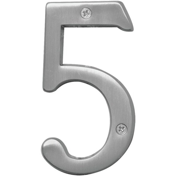 Hy-Ko Prestige Series House Number, Character: 5, 4 in H Character, Nickel Character, Brass - BR-43SN/5