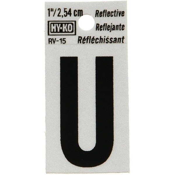 Hy-Ko Reflective Letter, Character: U, 1 in H Character, Black Character, Silver Background, Vinyl - RV-15/U